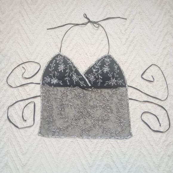Vintage 90s Y2K Backless Beaded Fairy Halter